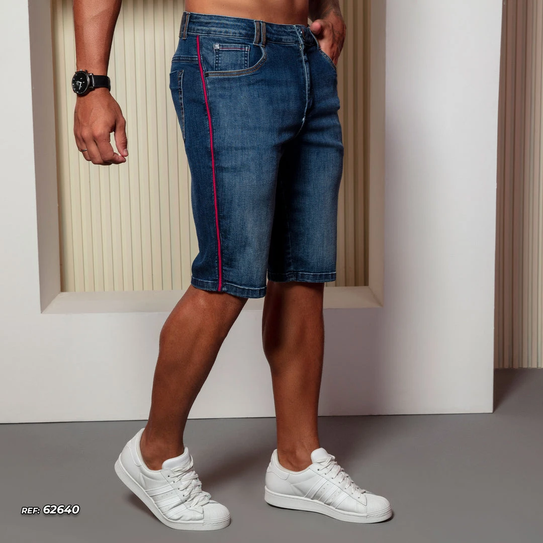 PL JEANS NEWS 62640 - Men's Dark Blue Jeans Shorts With Red Side Stripe 3 PL JEANS NEWS 62640 - Men's Dark Blue Jeans Shorts With Red Side Stripe
