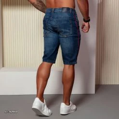 PL JEANS NEWS 62640 - Men's Dark Blue Jeans Shorts With Red Side Stripe 8 PL JEANS NEWS 62640 - Men's Dark Blue Jeans Shorts With Red Side Stripe