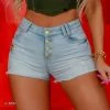 PL JEANS 62642 - Short Denim Shorts With Frayed Hem And Gold Details