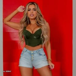 PL JEANS 62642 - Short Denim Shorts With Frayed Hem And Gold Details