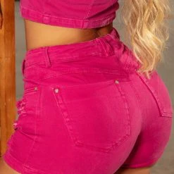 Pit Bull Jeans Official 62662 - Pink Jeans Short Skirt With Logomania And Belt Women