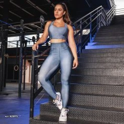 PL FITNESS Denim Print Fitness Top - 41935