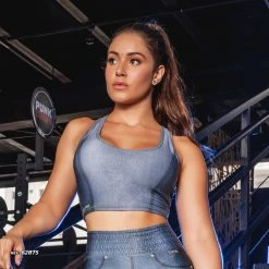 PL FITNESS Denim Print Fitness Top - 41935