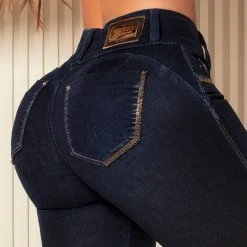 PL JEANS NEWS 62926 - Skinny Pants Dark Denim With Butt Lifting And Rhinestones