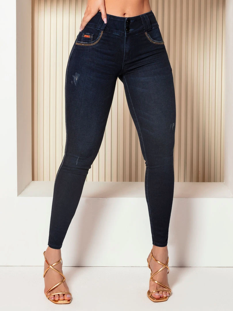 PL JEANS NEWS 62926 - Skinny Pants Dark Denim With Butt Lifting And Rhinestones 4 PL JEANS NEWS 62926 - Skinny Pants Dark Denim With Butt Lifting And Rhinestones