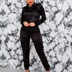 PL MALHA 62523 - Long Sleeve Black Crop Top Shirt Identity