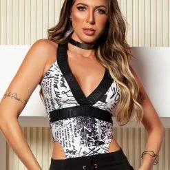 PL MALHA Pre Sale 63238 - Sexy Low-cut Bodysuit With Black And White Print