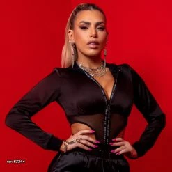 PL MALHA 63244 - Sexy Bodysuit With Panties And Long-sleeved Shirt