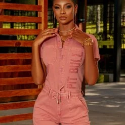 PL JEANS 63369 - Premium Pink Jeans Romper