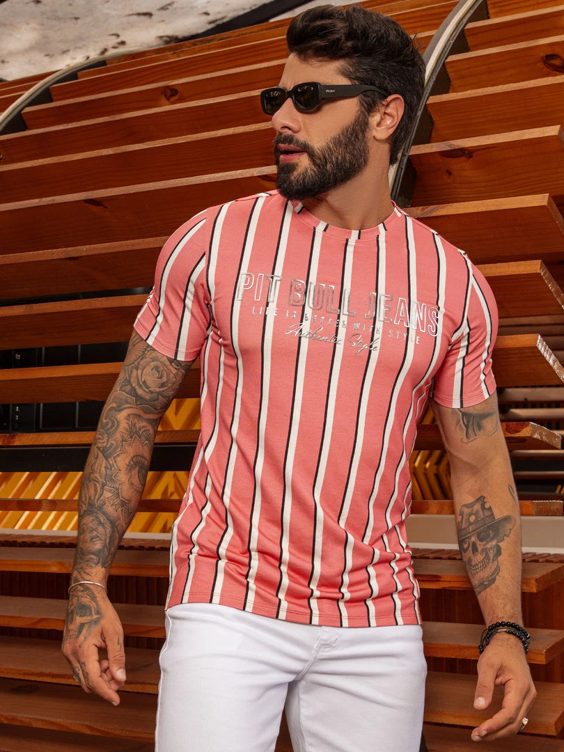 Pit Bull Jeans Official NEWS 63534 - Men's Pink Striped T-Shirt 6 Pit Bull Jeans Official NEWS 63534 - Men's Pink Striped T-Shirt