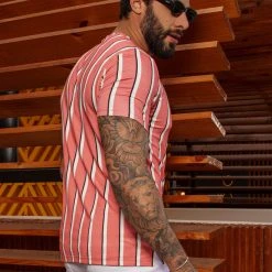 Pit Bull Jeans Official NEWS 63534 - Men's Pink Striped T-Shirt