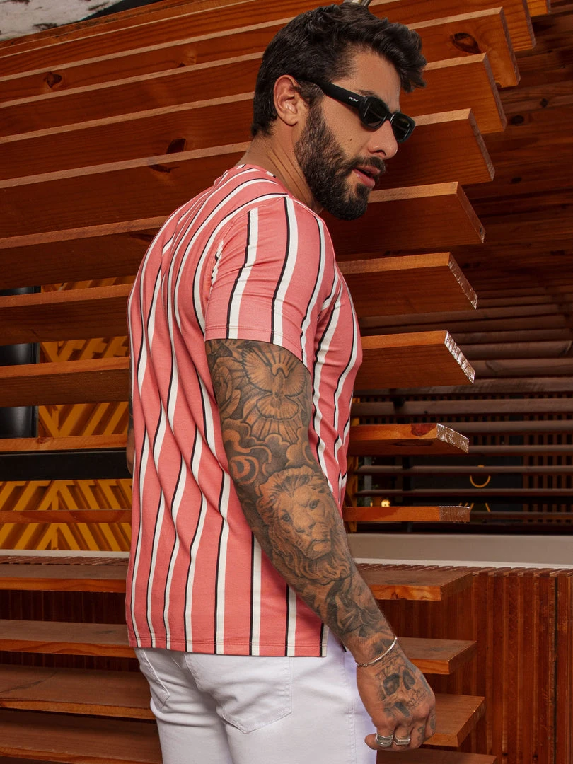 Pit Bull Jeans Official NEWS 63534 - Men's Pink Striped T-Shirt 4 Pit Bull Jeans Official NEWS 63534 - Men's Pink Striped T-Shirt