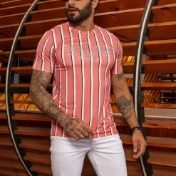 Pit Bull Jeans Official NEWS 63534 - Men's Pink Striped T-Shirt