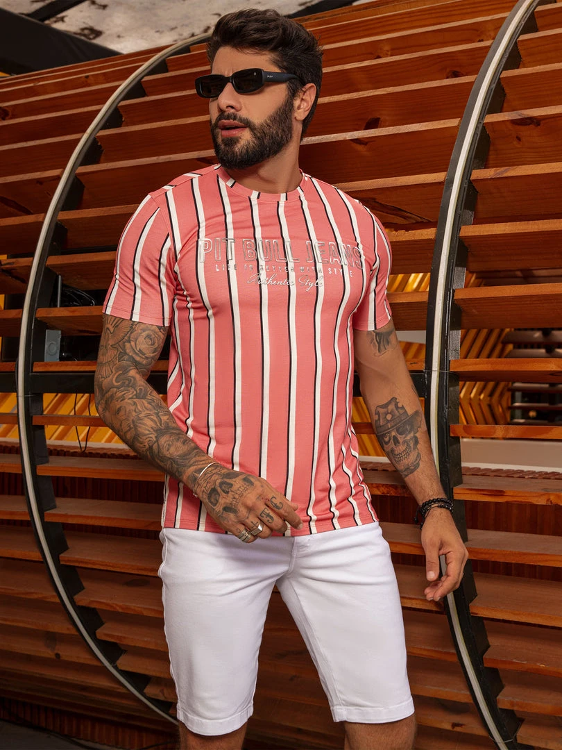 Pit Bull Jeans Official NEWS 63534 - Men's Pink Striped T-Shirt 3 Pit Bull Jeans Official NEWS 63534 - Men's Pink Striped T-Shirt