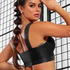 PL FITNESS 64685 - Top Fitness Black With Logomania