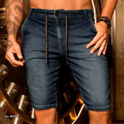 PL JEANS Men's Dark Denim Shorts With Adjustable Drawstring - 60728