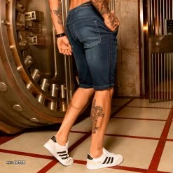 PL JEANS Men's Dark Denim Shorts With Adjustable Drawstring - 60728