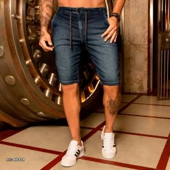 PL JEANS Men's Dark Denim Shorts With Adjustable Drawstring - 60728