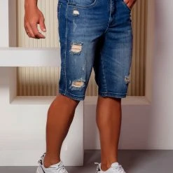 PIT BULL JEANS 62826 - Classic Destroyed Denim Male Bermuda 12 PIT BULL JEANS 62826 - Classic Destroyed Denim Male Bermuda