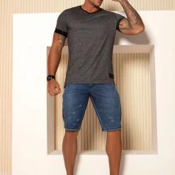 PIT BULL JEANS 63360 - Light Marbled Denim Shorts For Men