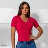 PL MALHA Women's Pink T-shirt Perfect Fit With V-neck - 62706