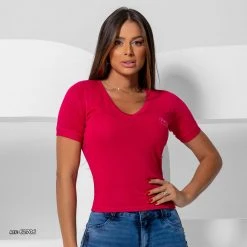 PL MALHA Women's Pink T-shirt Perfect Fit With V-neck - 62706