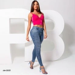 Conecte-Se Rhinestones Skinny Pants Pit Bull Jeans - 42431