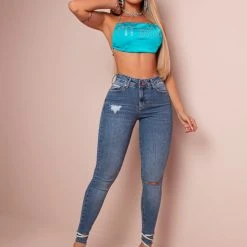 PL JEANS NEWS 65031 - Classic Design Jeans With Destroyed