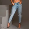 PL JEANS 62719 - Light Blue Boyfriend Pants With Butt Lift And Destroyed Women
