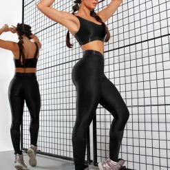 PL FITNESS 64685 - Top Fitness Black With Logomania