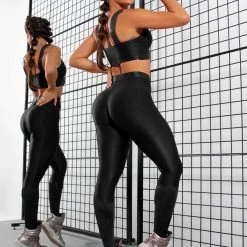 PL FITNESS 64685 - Top Fitness Black With Logomania