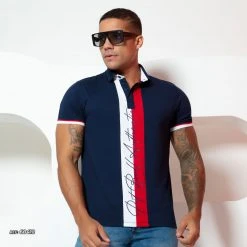 PL MALHA 60412 - Men's Comfortable Polo Shirt With Color Block And Logomania