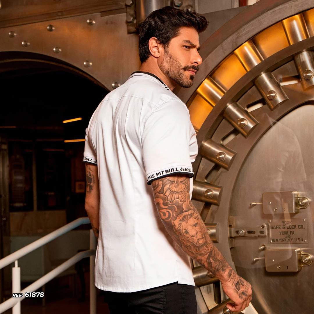 PL MALHA Men's White T-shirt With Short Sleeve And Logomania - 61895 Movement 4 PL MALHA Men's White T-shirt With Short Sleeve And Logomania - 61895 Movement