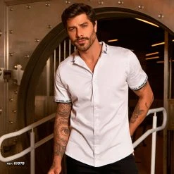 PL MALHA Men's White T-shirt With Short Sleeve And Logomania - 61895 Movement