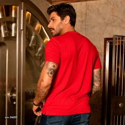 PL MALHA Men's Red T-shirt With Shiny Logomania Exclusive - 34513