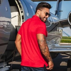 PL MALHA Conecte-Se Red Polo Mens Shirt With Ziper Details - 59598