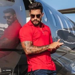 PL MALHA Conecte-Se Red Polo Mens Shirt With Ziper Details - 59598