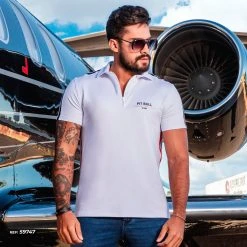 PL MALHA Men's White Polo Shirt - 59747 Conecte-Se