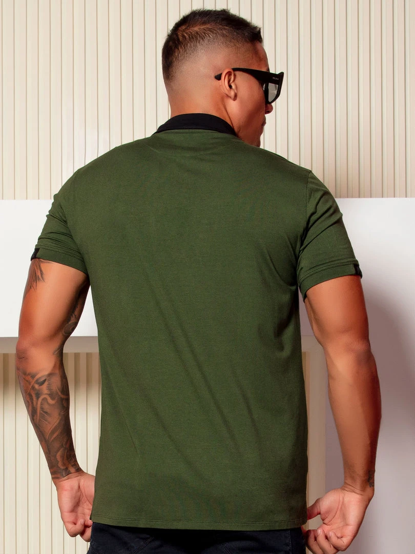 PL MALHA NEWS 61688 - Men's Green Military Polo T-Shirt 4 PL MALHA NEWS 61688 - Men's Green Military Polo T-Shirt