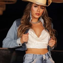 PL JEANS Women 63743 - Cropped Color Block Jeans Jacket