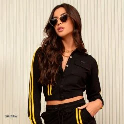 PL MALHA 62313 - Black Cropped Jacket With More Comfort And Sporty Model Identity