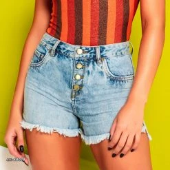 PL JEANS Jeans Shorts With Buttons And Destroyed Bars - 60028