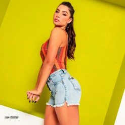 PL JEANS Jeans Shorts With Buttons And Destroyed Bars - 60028