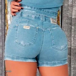 PL JEANS Women Denim Shorts With Gemstones Butt Lifting - 60850
