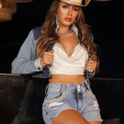 PIT BULL JEANS NEWS 65219 - Loose Shorts With Embroidered Stones