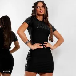 PL MALHA 61742 - Sexy Black Waisted Dress With Sequins
